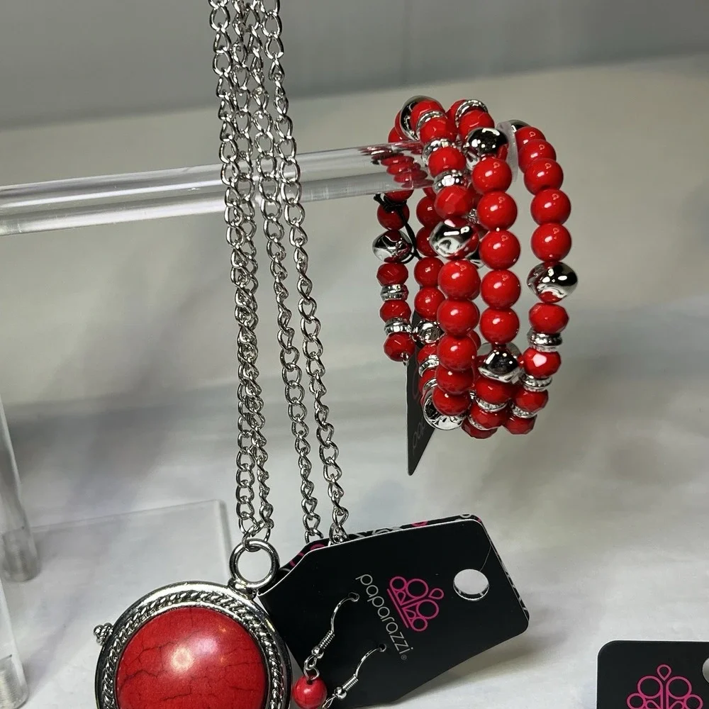 New 10pc Mixed Lot Red Paparazzi‎ Jewelry Set 1 Necklace 6 Earrings 3 Bracelets
